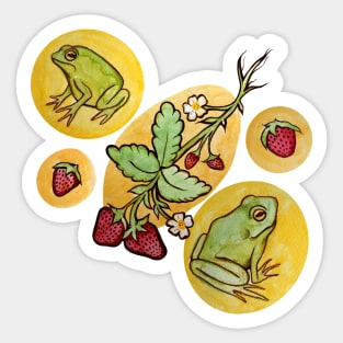 Frogs and Strawberries Sticker